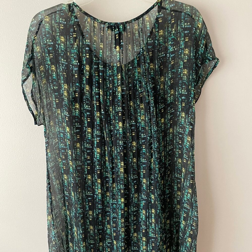 DKNY Sheer Silk Mini Dress Tunic with Removable Black Silk Slip size 10